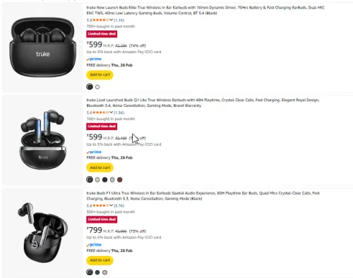 Image of Truke Earbuds starting @ ₹599