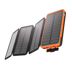 TrustBasket 20000mAh Solar Power Bank, 4 Solar Panels, 2 USB & 1 Type C Output for 3 Device Charging, 3 Mode LED Flashlight,Rugged and Compact | Solar Charger Power Bank | Portable Solar Cha...