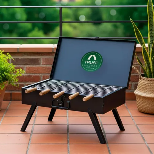 Image of TrustBasket Blaze Barbeque Grill Set for Home Large Size 18 inch, Metal | Heat Resistant Coating, Anti Rust With 5 Skewe