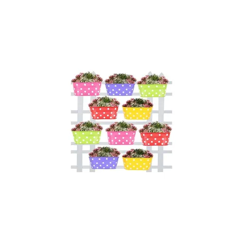 Image of TrustBasket Dotted Oval Railing Planters (Magenta, Purple, Green, Red, Yellow)