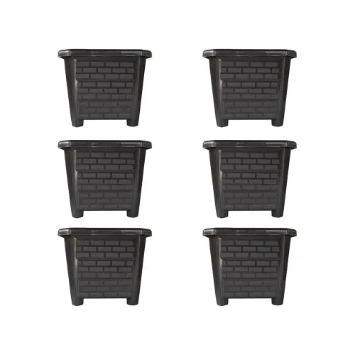 Image of TrustBasket EarthBox-8 Square Plastic Planters, Set of 6 (Black)