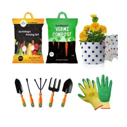 TrustBasket All-in-one Garden Starter Kit (Vermicompost, Gloves, Gardening Tools, Potting Soil Mix, Grow Bags)