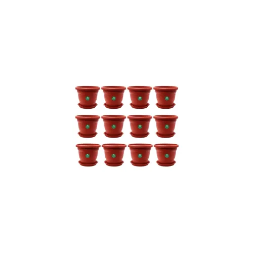 Image of TrustBasket Terracotta pots with Bottom Plates - 12 Pcs (8 inch) 