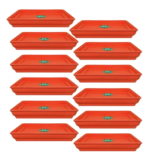 Image of TrustBasket Square Plastic Plant Saucer Tray for 8 inch Pot Terracotta Set of 12