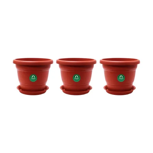 Image of TrustBasket Terracotta pots with Bottom Plates - 3 Pcs