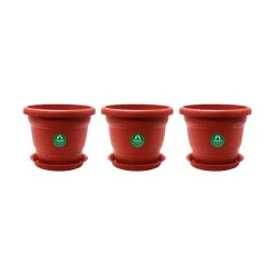 TrustBasket Terracotta pots with Bottom Plates - 3 Pcs