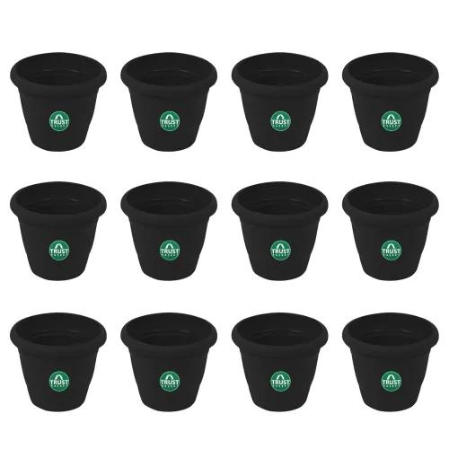 Image of TrustBasket UV Treated Plastic Round Pot (8 Inches) -Black Color -Set of 12