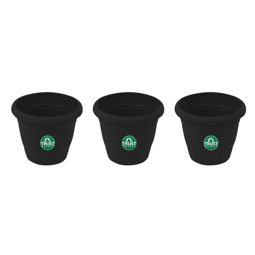 Image of TrustBasket UV Treated Plastic Round Pot (6 Inches) -Black Color - Set of 3