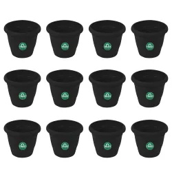 TrustBasket UV Treated Plastic Round Pot (8 Inches) -Black Color -Set of 12 | Heavy Duty Highly Durable Plant containerGamla for Indoor Home Decor & Outdoor Balcony Garden