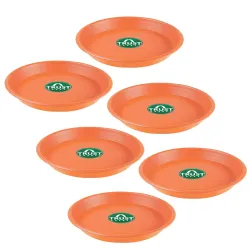 TrustBasket UV Treated Round Bottom Tray(Plate/Saucer) Suitable for 10 inch Round Plastic Pot-Terracotta Color-Set of 6 | Heavy Duty Highly Durable Plant saucer Gamla for Indoor Home Decor &...