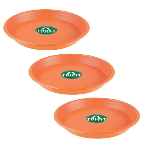 Image of TrustBasket UV Treated Round Bottom Tray(Plate /Saucer) Suitable for 12 inch Round Plastic Pot-Terracotta Color-Set of 3
