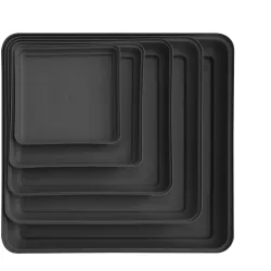 TrustBasket UV Treated Square Bottom Tray(Plate/Saucer) Suitable for 8 inch Square Plastic Pot - Black Color - Set of 12