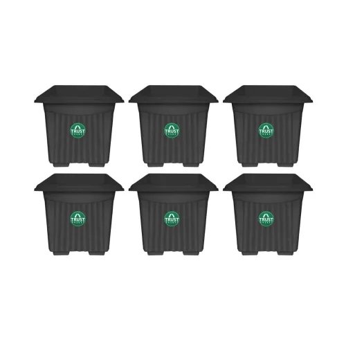 Image of TrustBasket UV Treated Square Plastic Planter (12 Inch, Black, 6-Pack)