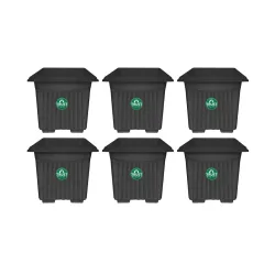 TrustBasket UV Treated Square Plastic Planter (12 Inch, Black, 6-Pack)