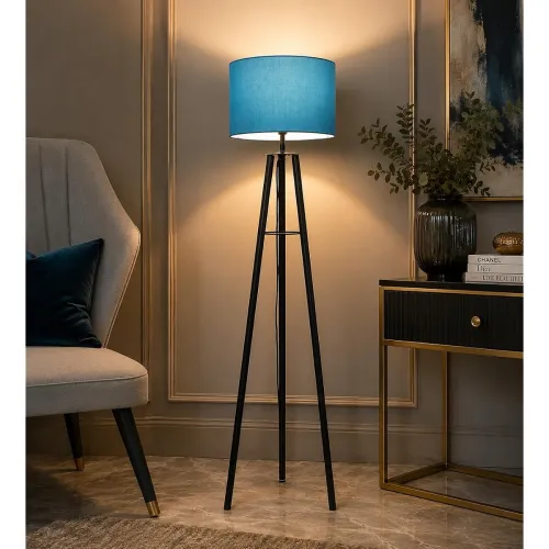 Image of tu casa Foldable Tripod Metal Floor Lamps with Aqua Shade for Home Décor, Bedrooms Corner, Living Room, Gifting, Diwali 