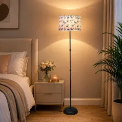 tu casa Black Metal-Iron Base Foldable Floor Lamps with Butterfly Print & Satin Shade for Bedroom, Living Room, Lounge, Office Area, Gifting Without Bulb for Home Decoration (Height - 57\')