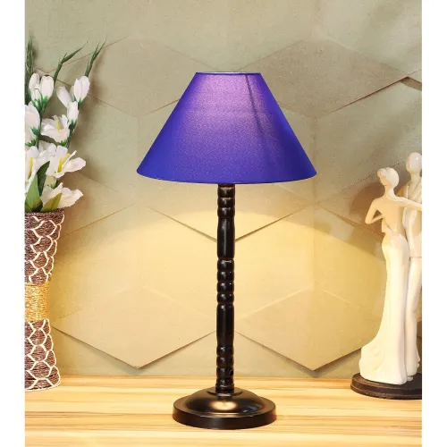 Image of tu casa Blue Cotton Shade with Black Metal-Iron Base Table Lamp