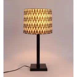 tu casa Table Lamps Black Metal Base with Black/White Cotton (Chevron Print) Shades for Home Décor, Bedrooms, Living Roo