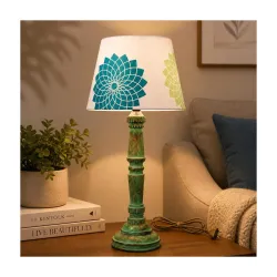 tu casa Classic European Style Inspired Mangowood Aqua Green Table Lamp for Home