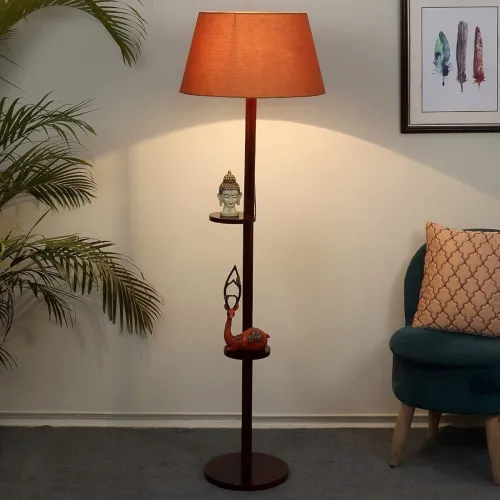 Image of Tu Casa Floor Lamp (Mango Wood Base, 148cm, Brown Shade) 