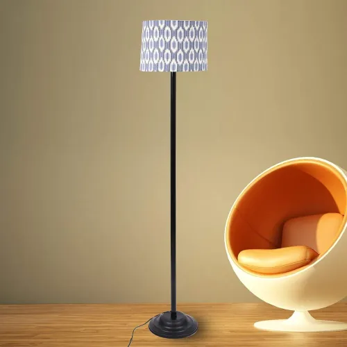 Image of tu casa Floor Lamps Black Metal Base with Blue/Black Cotton