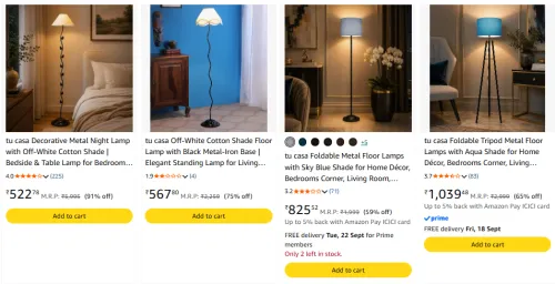 Image of tu casa Floor Lamps Starting @ ₹522