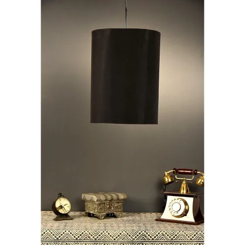 Image of Tu Casa HG-31 blk cylendrical Fabric pendent Light Poly Cotton Holder Type e-27 Size 12x9x32-(Bulb not Included)(Corded 