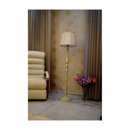Image of tu casa Mango Wood Floor lamp Pipping Cotton Shade-Holder type-B-22 (Khadi)