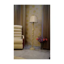 tu casa Mango Wood Floor lamp Pipping Cotton Shade-Holder type-B-22 (Khadi)