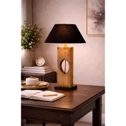 tu casa Mango Wood Table Lamp | Black Cotton Shade Bedside Lamp