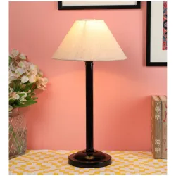 tu casa Modern Bedside Table Lamp with Off-White Cotton Shade and Black Metal Base | Decorative Bedroom Lamp for Home, Living Room, Study Table | Office Lighting