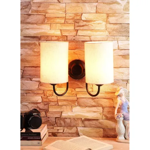 Image of tu casa Offwhite Cotton Flex Shade with Black Metal-Iron Base Wall Light | Modern Wall-Mounted Light (Height : 10 Inch/N