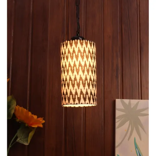 Image of tu casa Pendant /Hanging Light Lamps Black Metal Base with Blue /Black Cotton (Chevron Print) Shades for Home Décor, Bed