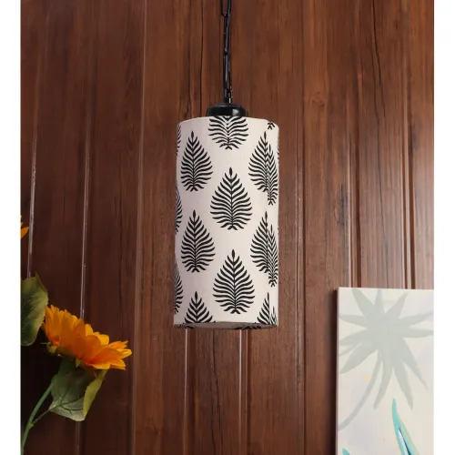 Image of Tu Casa Pendant/Hanging Light Lamps BLACK Metal Base with Black/White Cotton