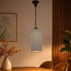 Tu Casa Pendant/Hanging Light Lamps BLACK Metal Base with Multi zebra Cotton