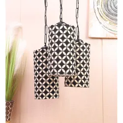 tu casa Pendant/Hanging Light Lamps Black Metal Base with Black/White Cotton