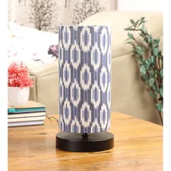 tu casa Table Lamps Black Metal Base with Blue/White Cotton (Ikat Print) Shades for Home Décor, Bedrooms, Living Room, G