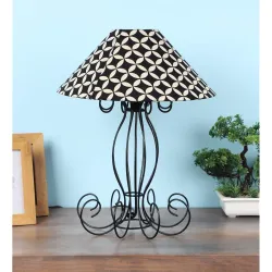 tu casa Table Lamps Black Metal Base with Black/White Cotton (Geometric Print) Shades for Home Décor, Bedrooms, Living Room, Gifting, Diwali Decoration, Dining Space, Study Room, Restaurants...