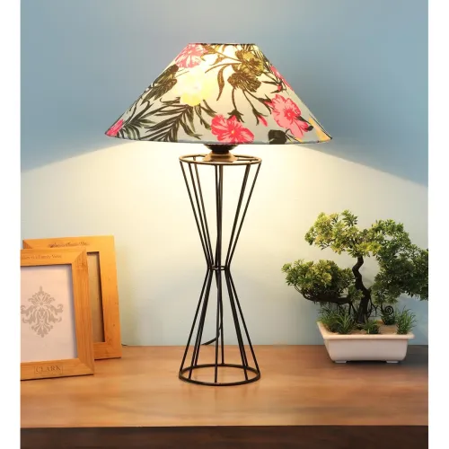 Image of tu casa Table Lamps Black Metal Base with Multi Floral Cotton (Floral Print) Shades for Home Déco