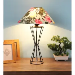 tu casa Table Lamps Black Metal Base with Multi Floral Cotton (Floral Print) Shades for Home Déco