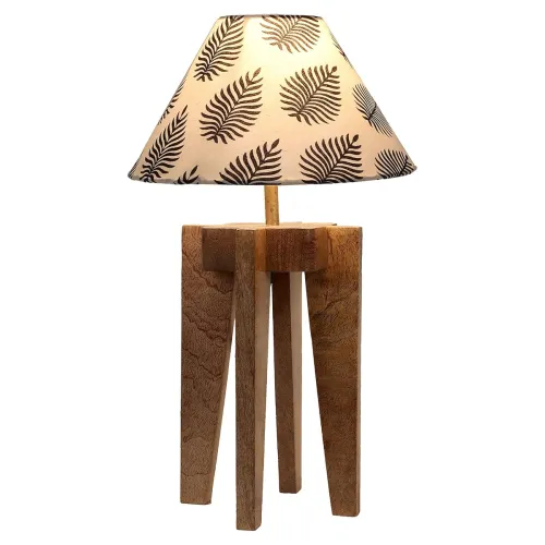 Image of tu casa Table Lamps with Mango Wood Base & Off-White Black Leaf Cotton Shades for Home Décor