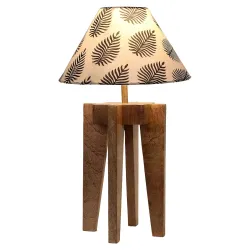 tu casa Table Lamps with Mango Wood Base & Off-White Black Leaf Cotton Shades for Home Décor