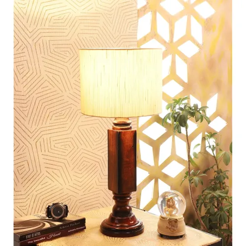 Image of tu casa Table Lamp – 21″, Wood Base, Off-White Shade