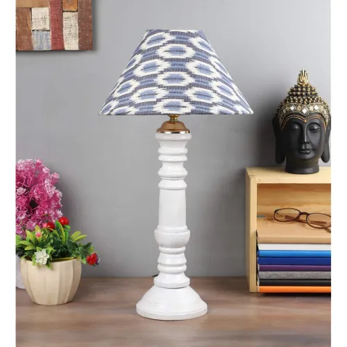 Image of tu casa Table Lamps White Mango Wood Base with Blue