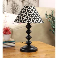 tu casa Table Lamps Black Metal Base with Black/White Cotton (Geometric Print) Shades for Home Décor, Bedrooms, Living R
