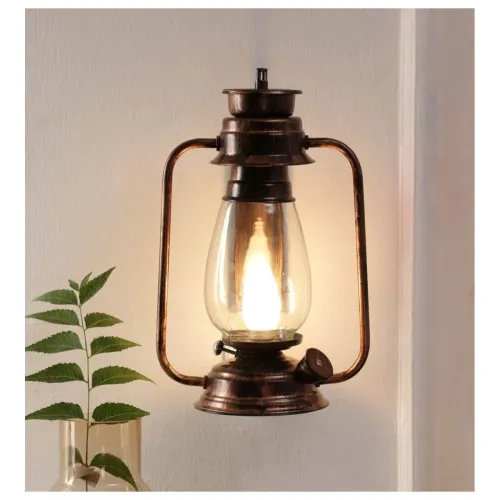 Image of tu casa Transparent Glass Shade with Copper Metal-Iron Base Wall Lantern Light | Modern Wall-Mounted Light (Height : 12.