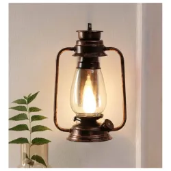 tu casa Transparent Glass Shade with Copper Metal-Iron Base Wall Lantern Light | Modern Wall-Mounted Light (Height : 12.
