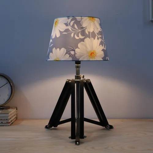 Image of Tu Casa Vintage Tripod Wooden & Brass Bedside Table Lamp H-21