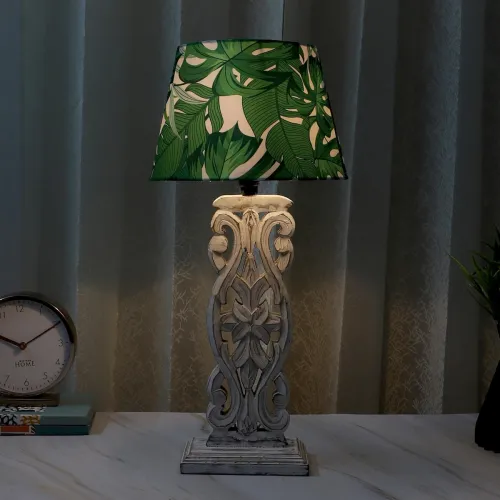 Image of tu casa Classic Rustic Wooden Brown Bedside Table Lamp