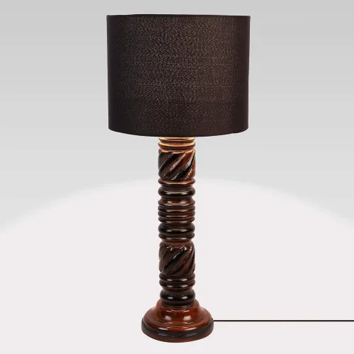 Image of tu casa Black Cotton Shade with Brown Mango Wood Base Table Lamp 